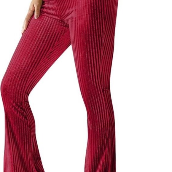Red Velvet Bell Bottom Pants For Women By Lala Factory flare leg vintage style - Picture 1 of 7